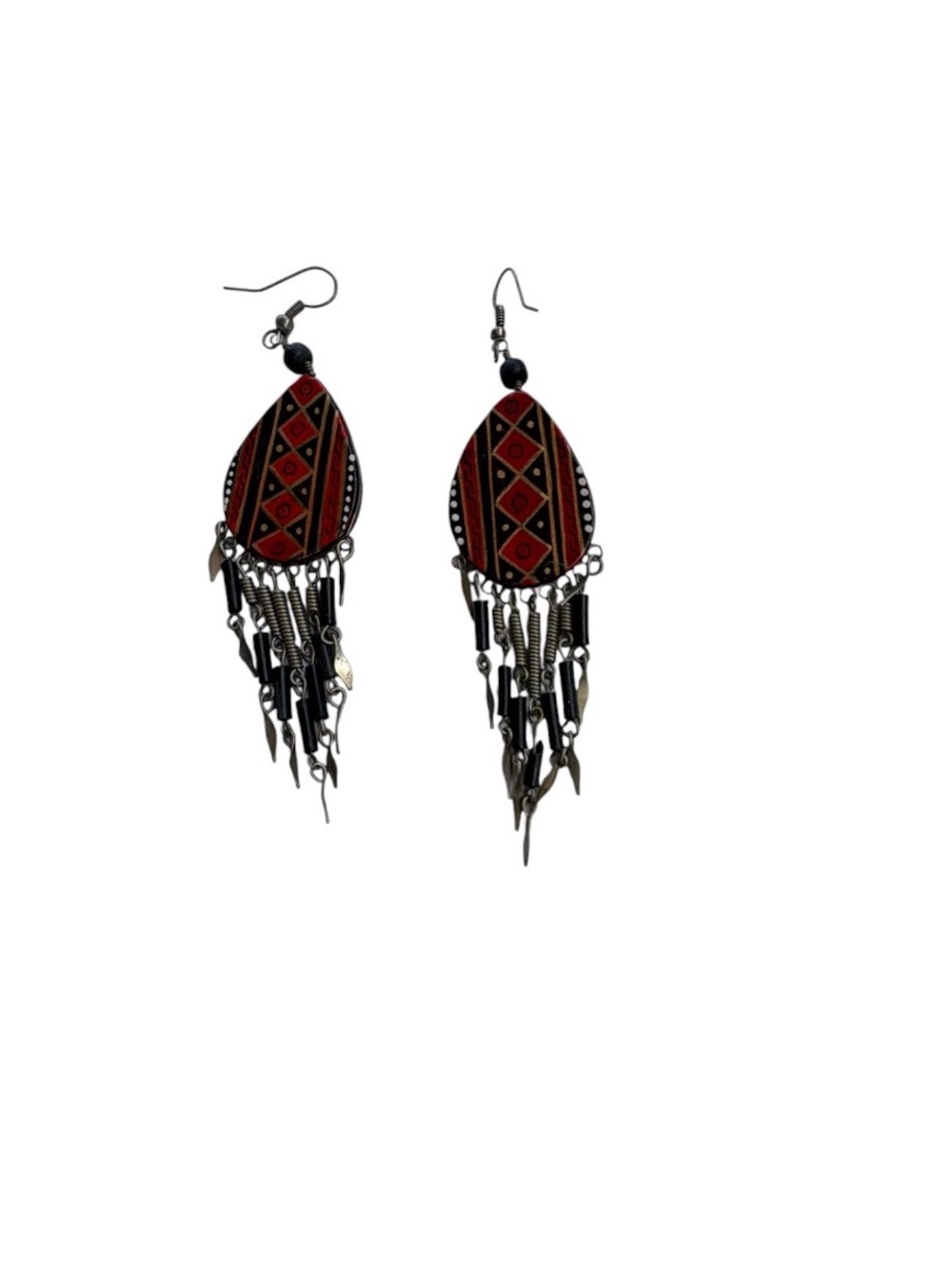 Handcrafted Red Geometric Dangle Earrings - Women Jewelry